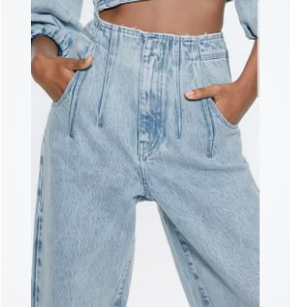 Zara Light Blue High-Rise Wide Leg Jeans
